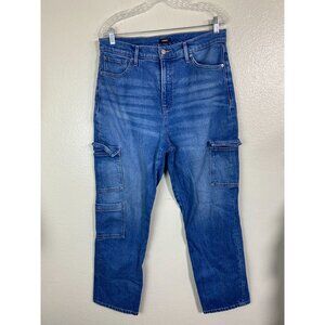 Express Women's Blue Straight Ankle Cargo Jeans Size 12 Long Y2K 90s Utility